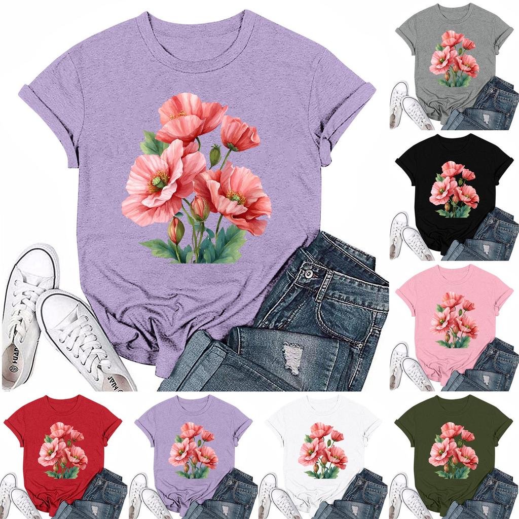 Mote Casual Dameskjorte med trykk, rund hals, korte ermer