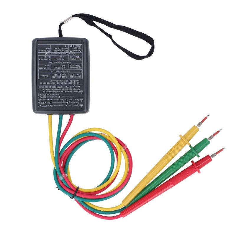 Phase Rotation Meter 5 LED Indicator No Battery Design 3 Test Leads 3 Phase Sequence Rotation Tester 60V To 600V AC