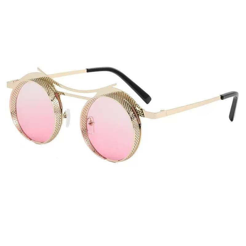 Fashion Steampunk Round Sunglasses for Women Men Vintage Hollow Mesh Surface Outdoor UV400 Protection Beach Shades Sun Glasses