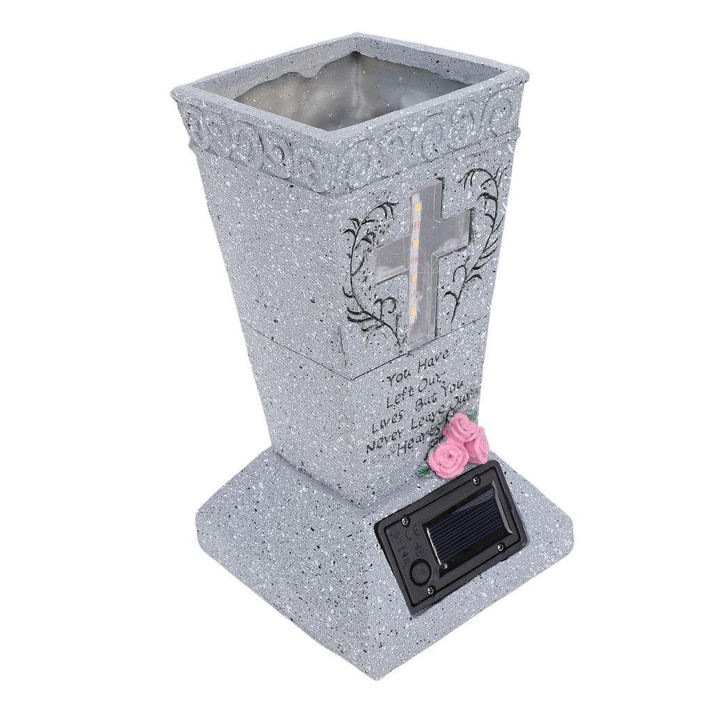 Vaso Solare per Tomba Cimiteriale, Vaso per Lapide in Resina con Picchetti per Terra Portafiori per Lapide Cimiteriale Uso Esterno