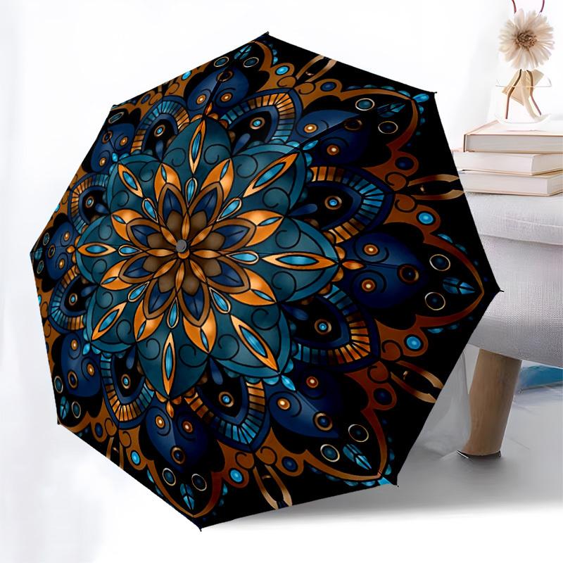 1pc Mandala Artwork Automatic Umbrella Durable Iron Frame & Plastic Handle, Gift for Men & Women, Sturdy Construction yy250905162