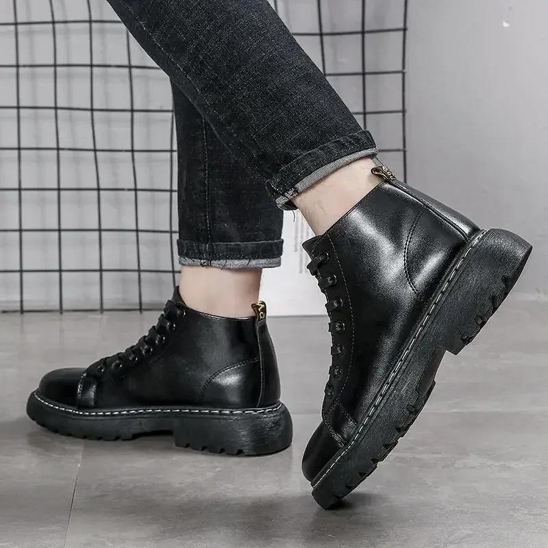 Fashion Men's Boots Lace Up Rubber Platform Non Slip Male Shoes Cheap Sale Hot Selling Low Price Y2k Casual Offer Footwear Trendy 2025