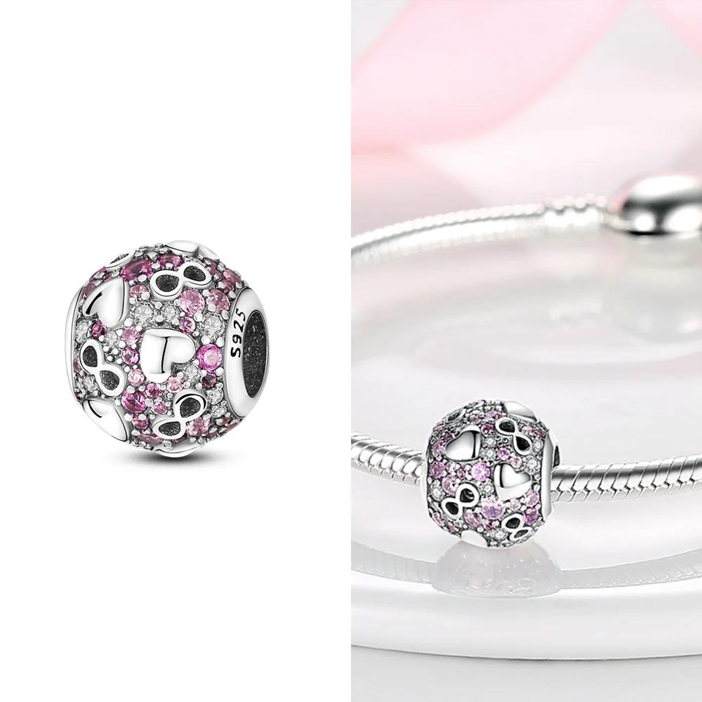 Anniversary Sweet Copper Heart-Shaped Round Love Beads Charms Fit Diy Original Bracelet For Women Diy Fine Jewelry Making