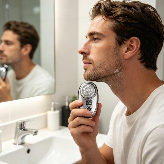 Mini Electric Shaver for Men, LED Display Rechargeable Wet Dry Shaving Razor, Waterproof Portable Beard Trimmer for Travel, Home, Office