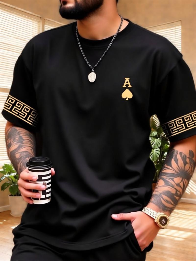 Men s Fashionable Faceted Lettering Short Sleeve T-Shirt S