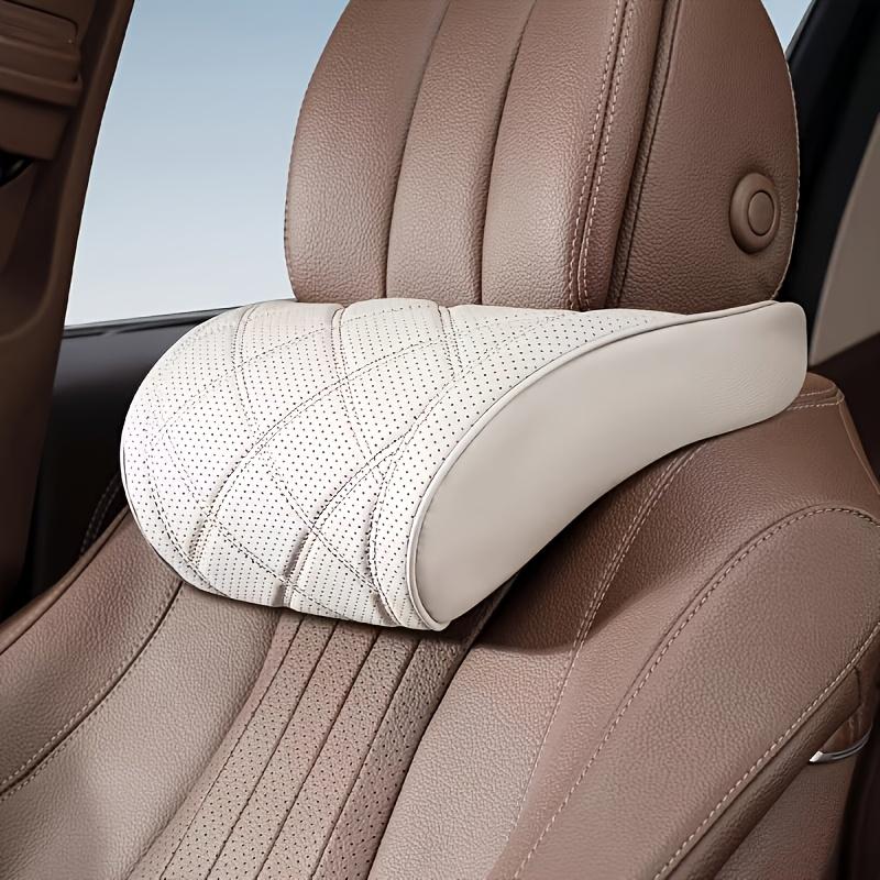 Nappa Leather Car Neck and Lumbar Support Pillows, Breathable Seat Cushions with Fine Embroidery for All Season Interior Use