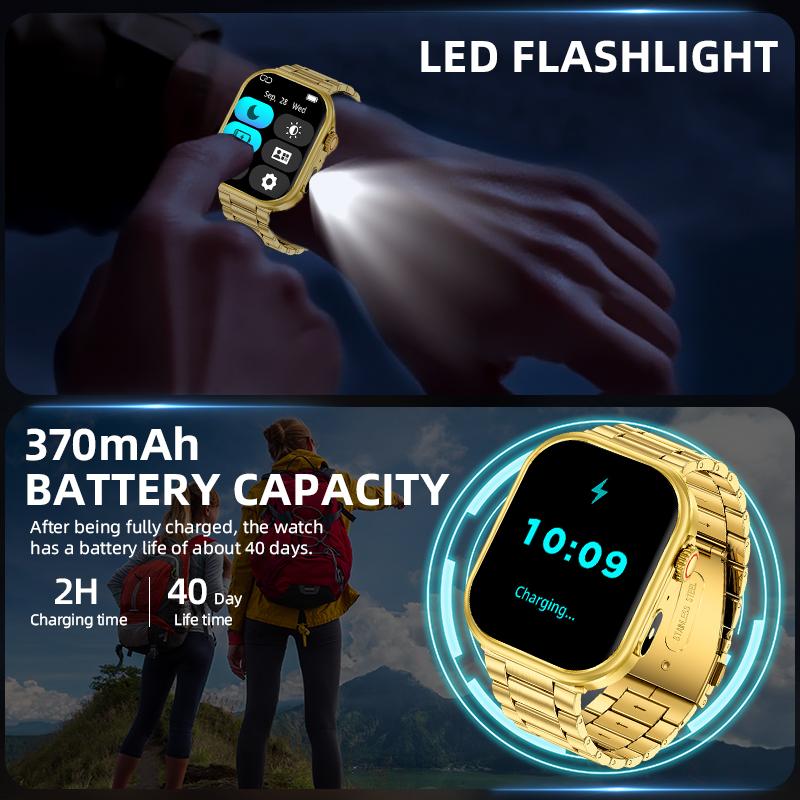 Outdoor Sport Rugged Military Smart Watch Men 2.01inch HD Screen 370mAh Battery Waterproof SWIM Watch BT Calling Smartwatch