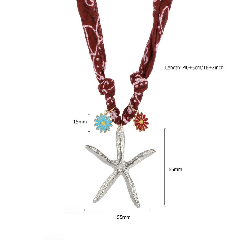 Fashion Popular Handmade Fabric Silk Necklace Ocean Style Scarf Necklace Stainless Steel Conch Starfish Pendant Necklace Gift
