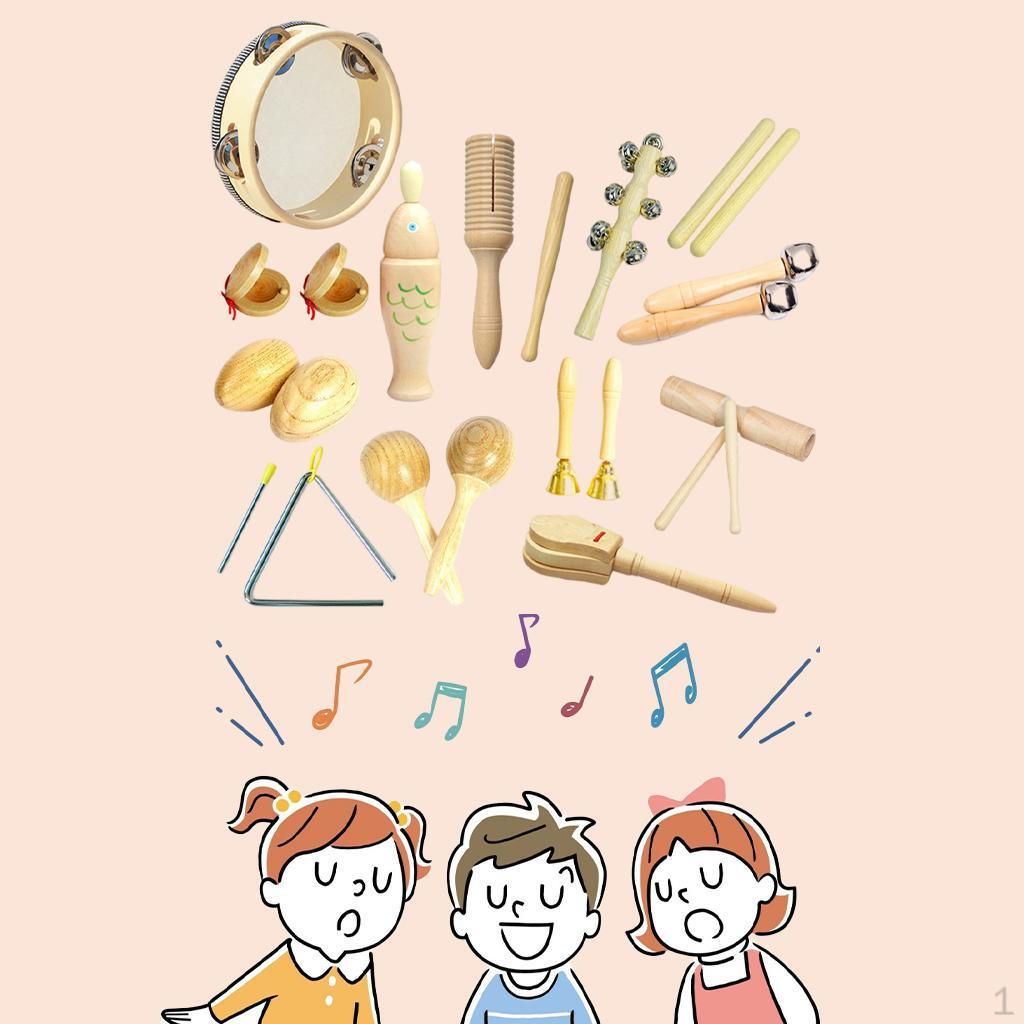 5 Pieces Musical Instruments Set Educational Toy Wooden Percussion Creative Natural Wood
