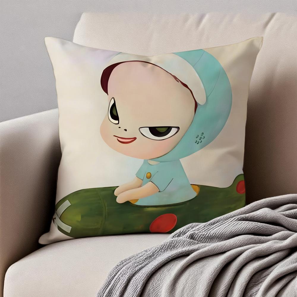 Whimsical Cute Japanese Art YYoshitomo Nara Cushion Cover Pillowcase Antidustmite Invisible Zipper Short Plush Sofa Cushion