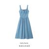 Kaslead New Arrival Women's Clothing Fashion Style Fashion French Waist Cotton Linen Sleeveless Long Dress