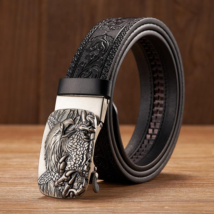3.5CM Eagle Automatic Buckle Belt Emboss Cowskin Belt Quality Men Wasitbad Strap Genuine Leather Gift Business Belt for Jeans
