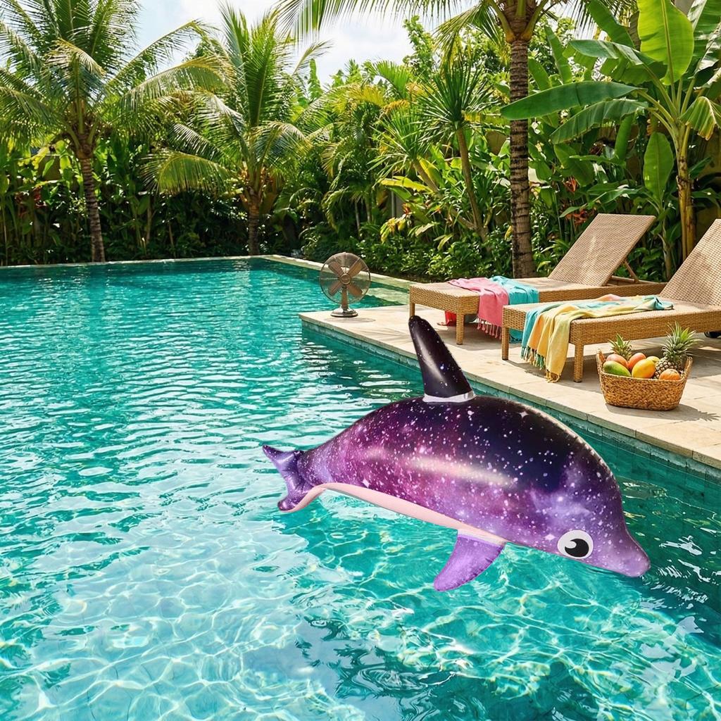Inflatable Dolphin, Cute Starlit Sky Inflatable Dolphin Toy, Thickened Pool Float
