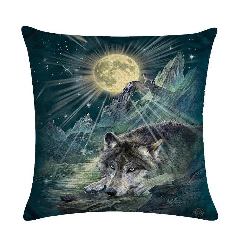 Men's Pillowcase Sofa Decoration Snow Wolf  Northern Forest Night Watchman Colorful Animal Cushion Cover