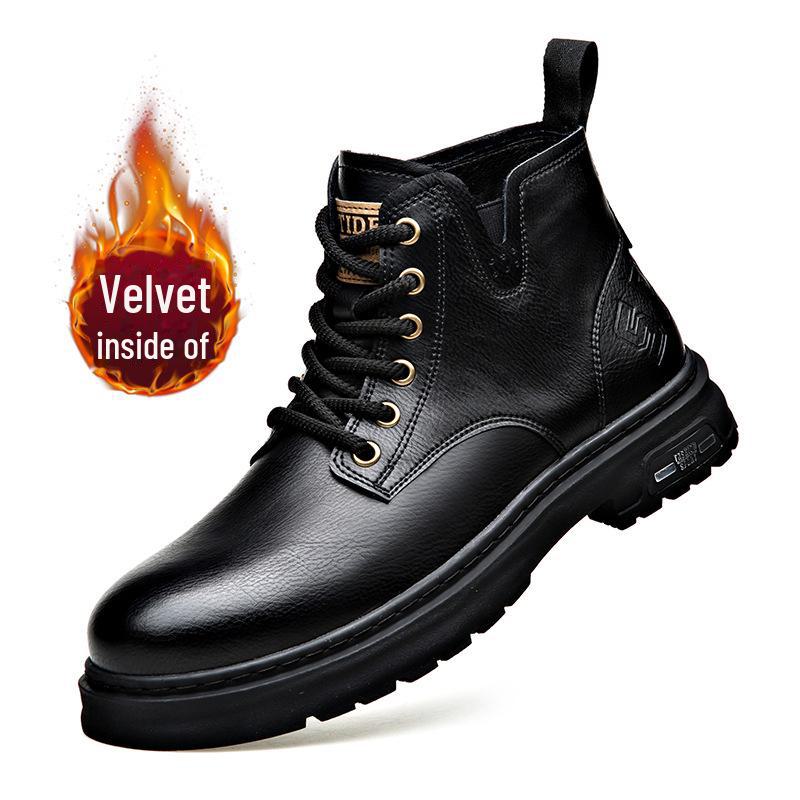 

Мужские ботинки Martin средней высоты - зимние ботинки из бархата с высоким берцем и толстой двухслойной подошвой из коровьей кожи. 40