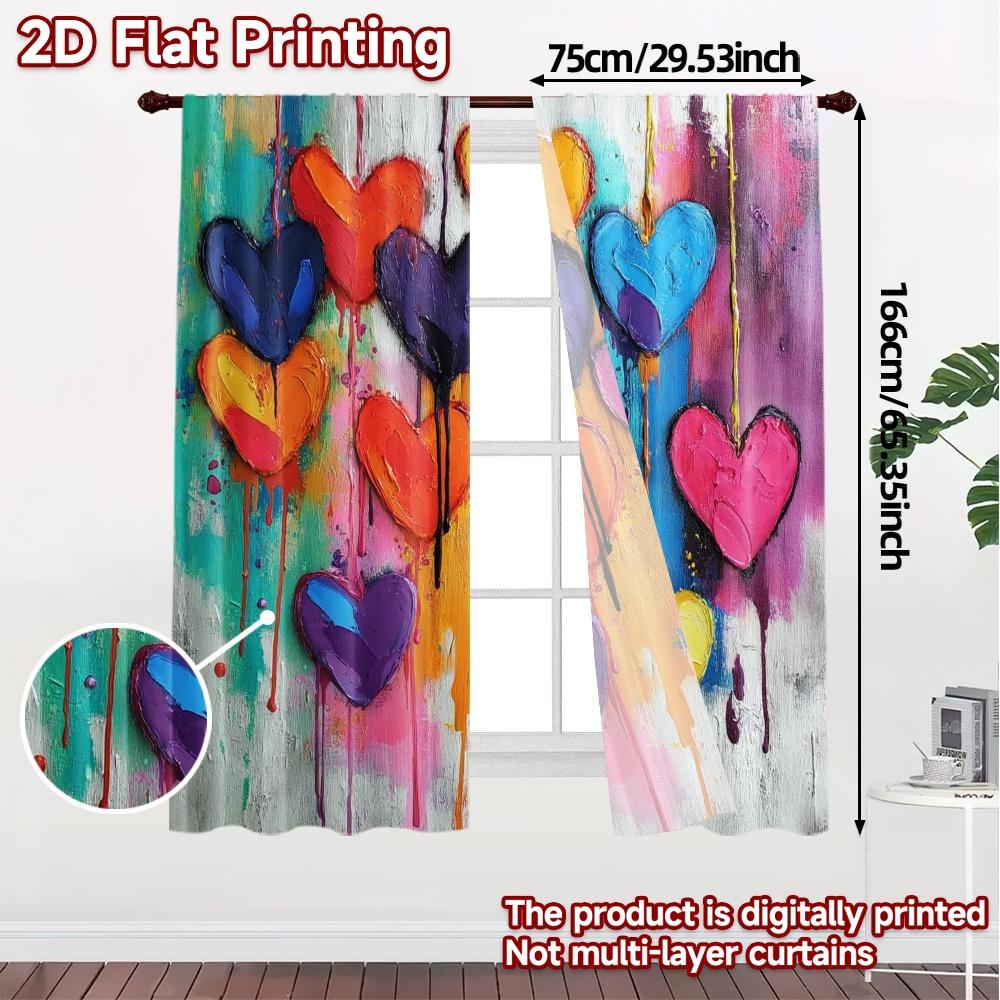 2pcs, 2D FLAT PRINTING Curtains (Without Rod) Heartfall Popular Light Filtering Curtains Versatile 100% Polyester Curtains