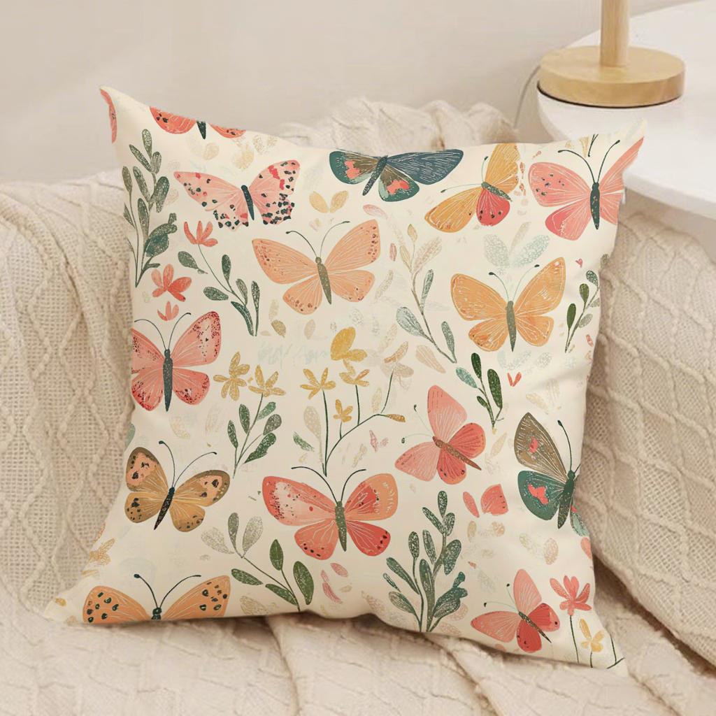 Schmetterlings- und Blumendruck Kissenbezug geeignet für Sofa Auto Schlafzimmer Dekorative Kissenhülle Kissenbezug