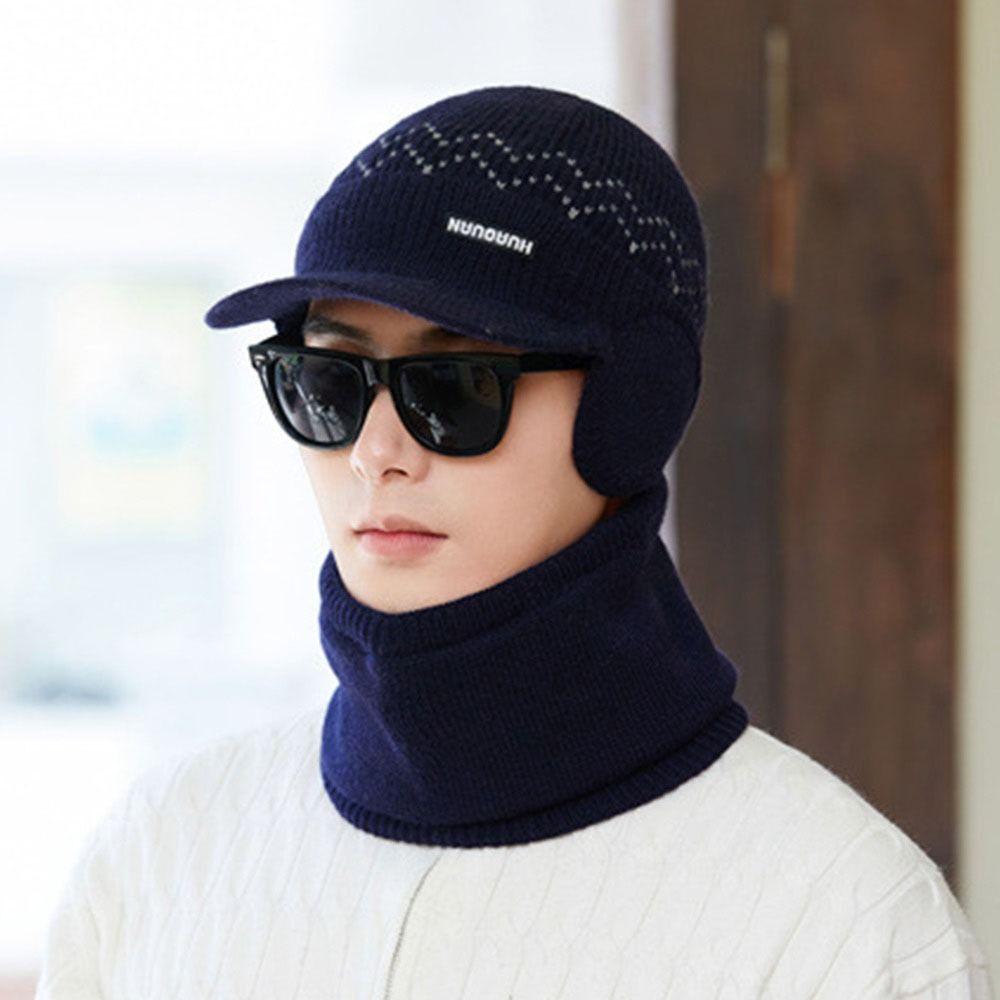 Thickened Velvet Men Beanie Hat Soft Beanies Knitted Hat Outdoor Cap and Scarf Set Boys Girls