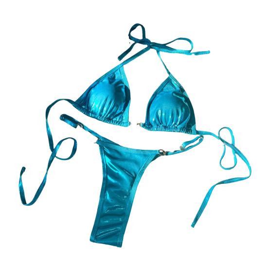 2 ks/sada Dámské sexy bikini set světlý povrch umělá perla podprsenka šněrovací sada tanga rychleschnoucí plavky plážové oblečení