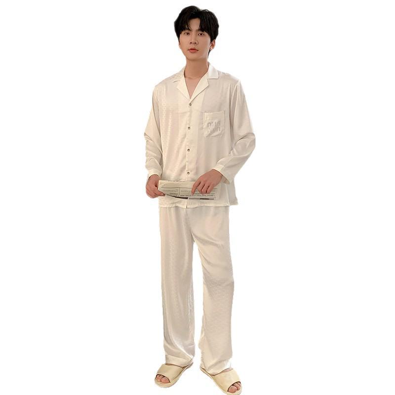 2025 Ice Silk Couples Pajama Set - Thin, Solid Color, Long Sleeve & Pants, Versatile Indoor/Outdoor Wear