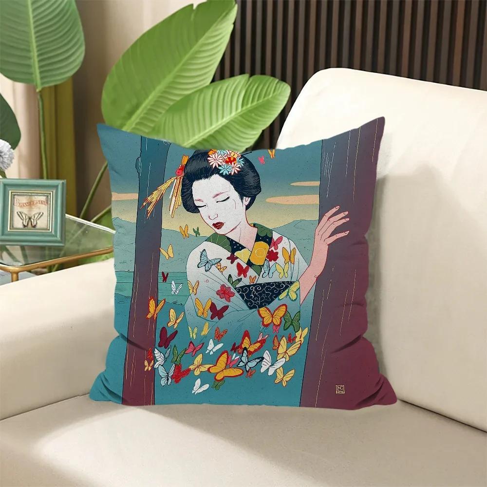 

Японское искусство Наволочка Декоративные подушки для кровати Наволочка Чехлы для подушек Диванные подушки Осенний декор X Body Аниме 66x66cm слоновая кость