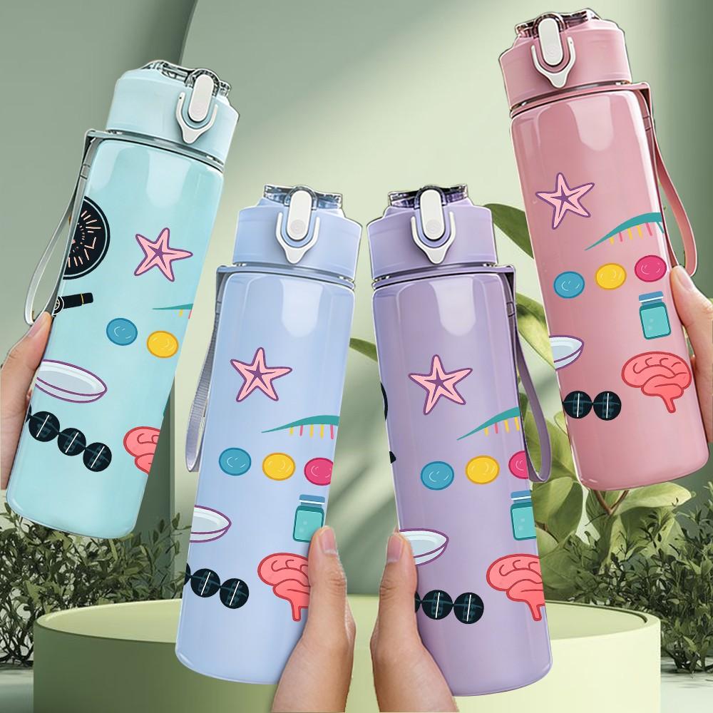 1PC Lab Tools Science Element Print 750ml Color Plastic Sports Water Bottle Leakproof Flip Straw Lid Suitable for Sports Office Home Use