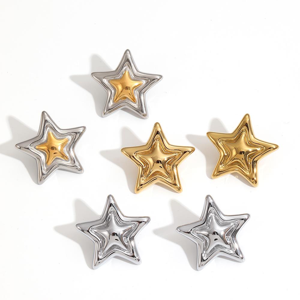 Fashion Delicate Star shaped Stainless Steel Geometric Earrings Metal Smooth High Quality Polished Waterproof Jewelry