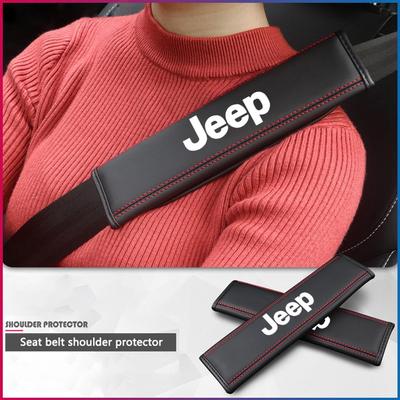 Leather Car Seat Shoulder Belt Cover Protector Pad For Renegade Wrangler JL JK Gladiator Grand Cherokee Compass Accessories