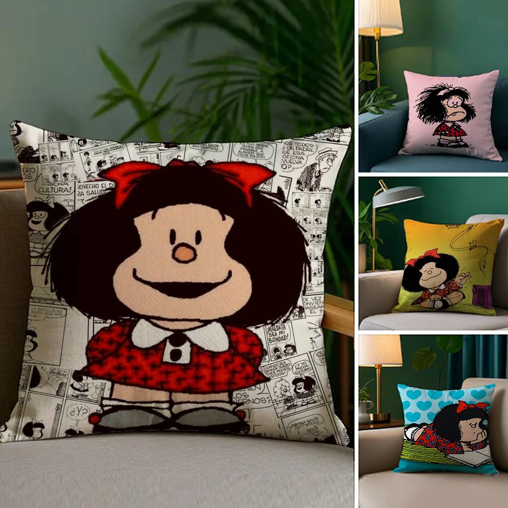 Cartoon M-Mafalda Cute Pillow Case Home Double-Sided Printing Short Plush Colorfast Microfiber Cushion Cover