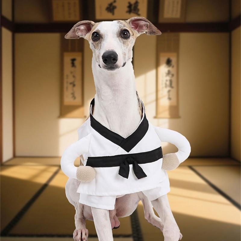 Karate kostým pro mazlíčky z prodyšné látky, snadno se obléká, oblečení na 2 nohy pro psy a kočky, outfit na halloweenskou párty
