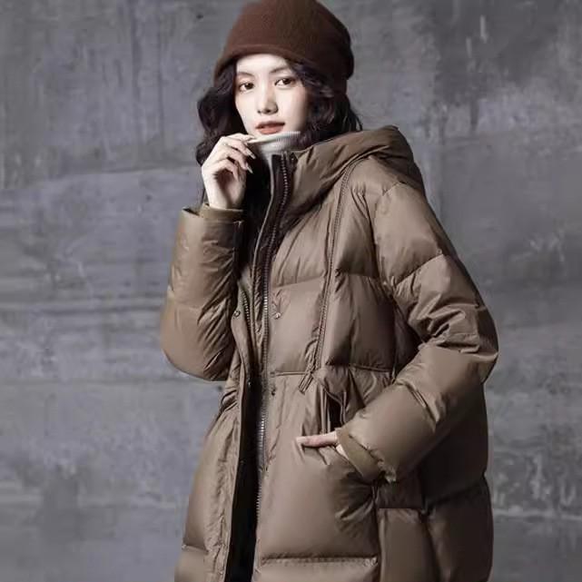 

Женская зимняя куртка на утином пуху с капюшоном, осеннее толстое теплое пуховое пальто, ветровка, А-образный силуэт, женские модные парки XL зелёный