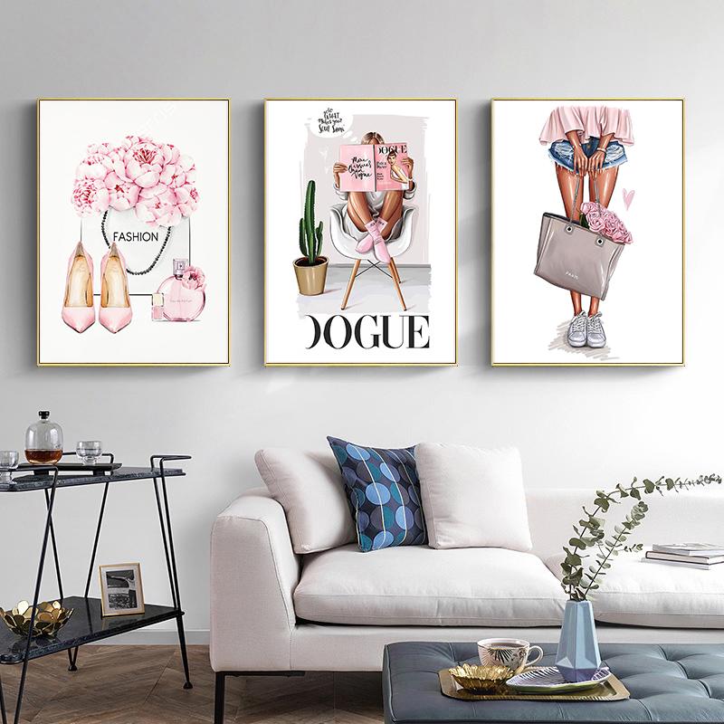 Modern Art Flower Women High Heel Shoes Canvas Painting Minimalist Fashion Posters and Prints Wall Art for Girl Room Decoration