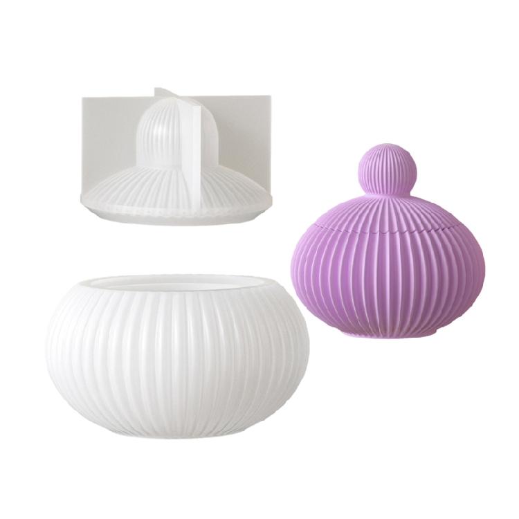 Silicone Storage Case Molds Striped Pattern Candle Holders Moulds Storage Containers Mold with Lid for Creative Minds