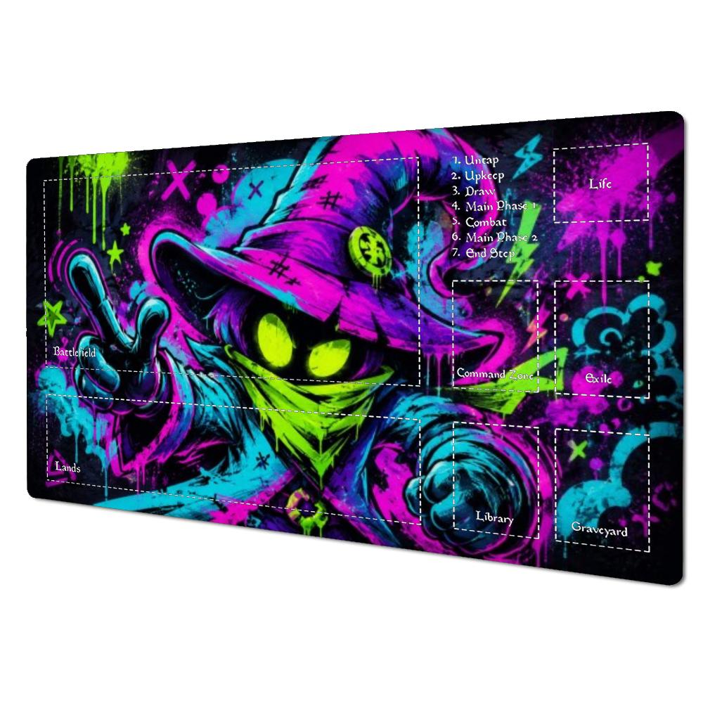 Neon Splash Graffiti Punk Wizard Large MTG Playmat TCG Battle Mat Anti-Slip Durable Stitched Edge Commander tapete magic mtg