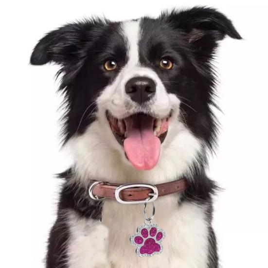 Pet Dog Puppy Paws Rhinestone Collar Tags Charm Pendant Key Ring Accessories