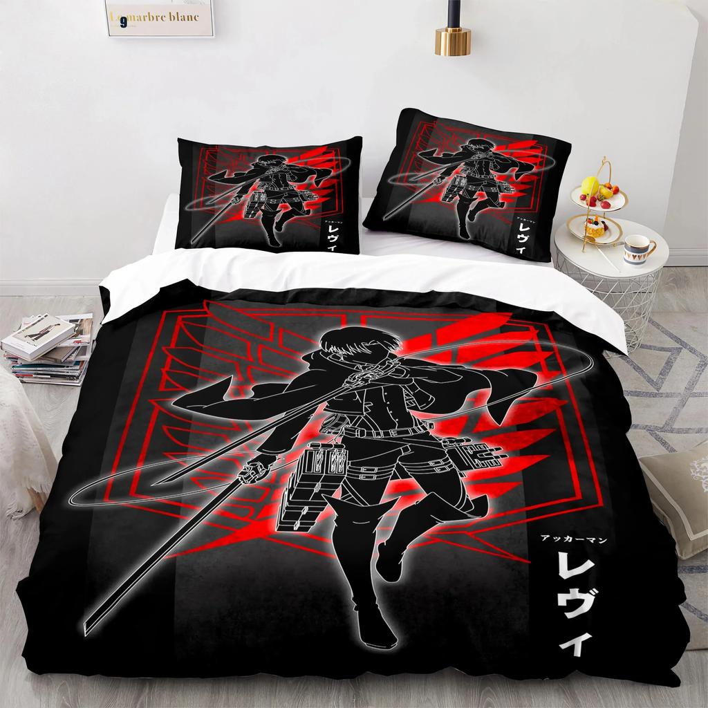 Anime Attack On Titan Tekstylia Domowe Drukowany Komplet Pościeli Poszewka na Kołdrę Poszewka na Poduszkę Komplet Pościeli Prześcieradło Lniane Poszewka na Kołdrę Rozmiar Queen King