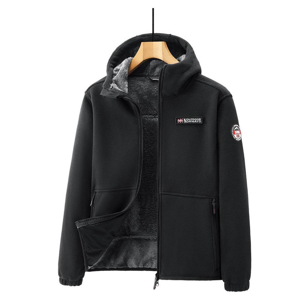 Men's Lamb's Woolen Jacket Autumn Winter Solid Color Fleece Workwear Warm Hooded Coat Polar Cold Fleece Clothing Skiing Jackets