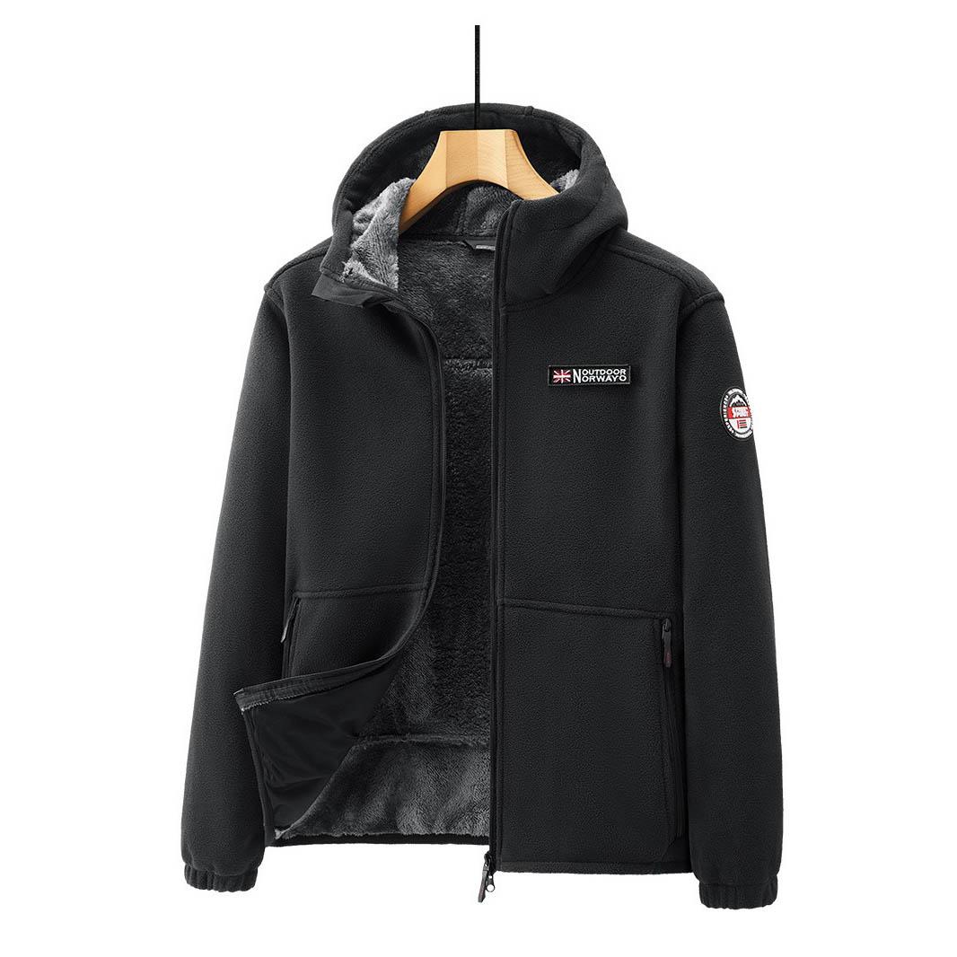 

Мужская шерстяная куртка из овечьей шерсти, осенне-зимняя, однотонная, флисовая, рабочая одежда, теплая куртка с капюшоном, полярный холодный флис, одежда, лыжные куртки XL чёрный