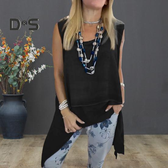 Dames 2-delt loungesett Ermeløs asymmetrisk kant tanktopp Blomsterprintede joggebukser Sett Casual løst antrekk for vår sommer