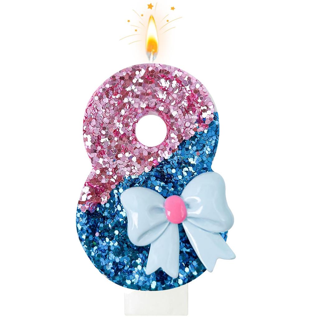 Velas de Aniversário com Laços Rosa e Azul, números 0-9 Decoração de Bolo, Adequado para Aniversário Evento Casamento Decoração Suprimentos