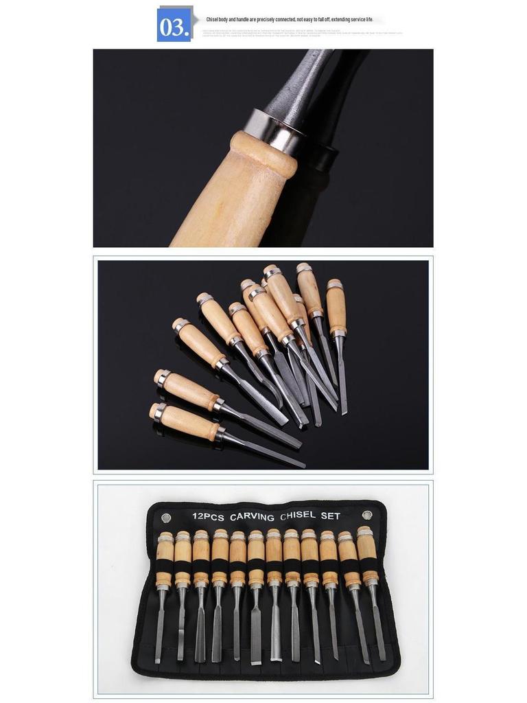12-Piece Woodworking and Carving Knife & Chisel Set