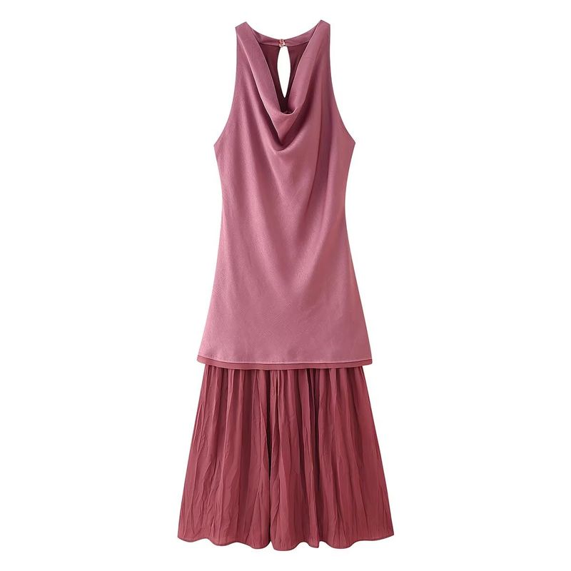 

Araltay New Arrival Women s Clothing Fashion Style Fashion All-Match Small Pleated Patchwork Midi Skirt Dress 5029154 Dark pink L