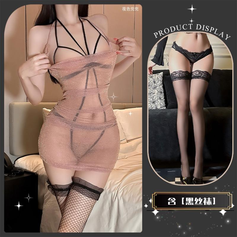 Sexy Underwear, Sexy Tight Pajamas, Hot Temptation, Perspective Hip-wrapped Nightdress Set Qqny Abstinence