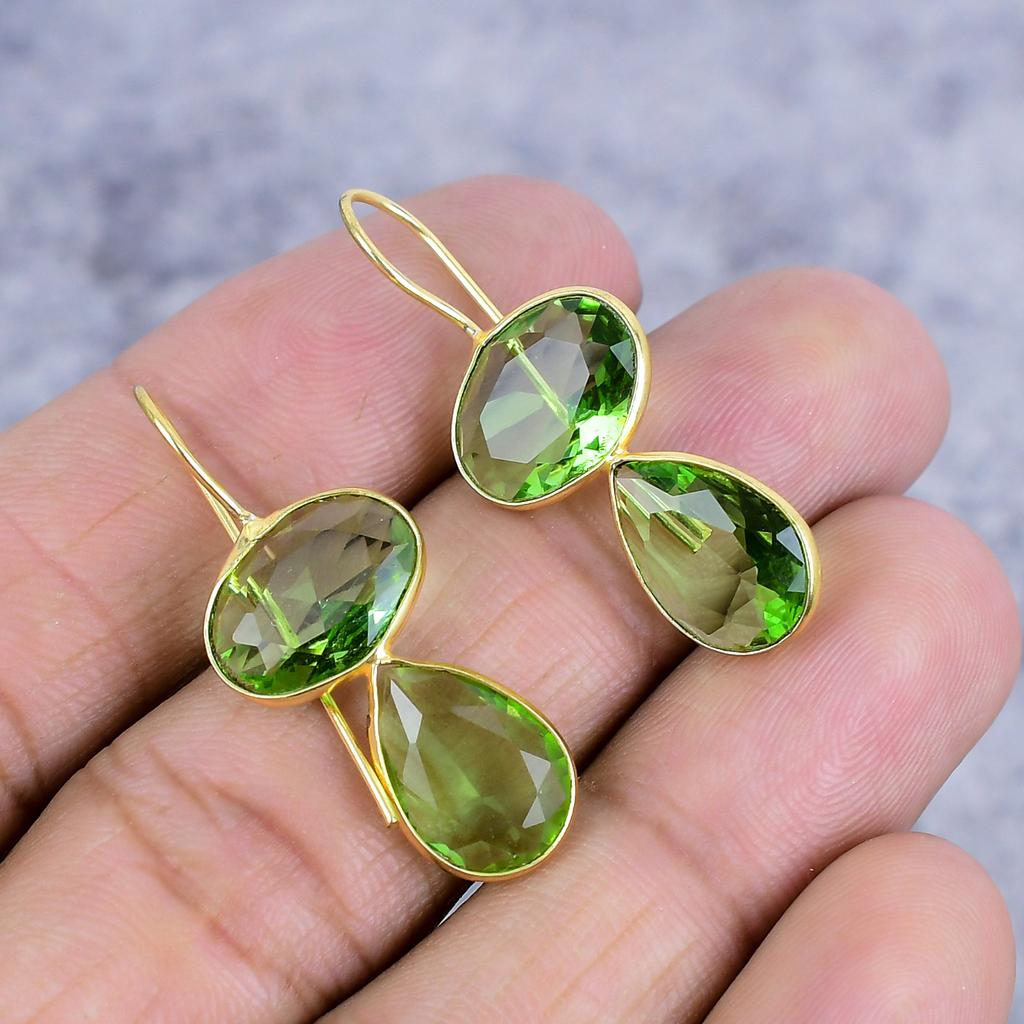 Peridot Edelstein Handgefertigt 925 Sterling Silber Schmuck Ohrring 1,46" M-2638