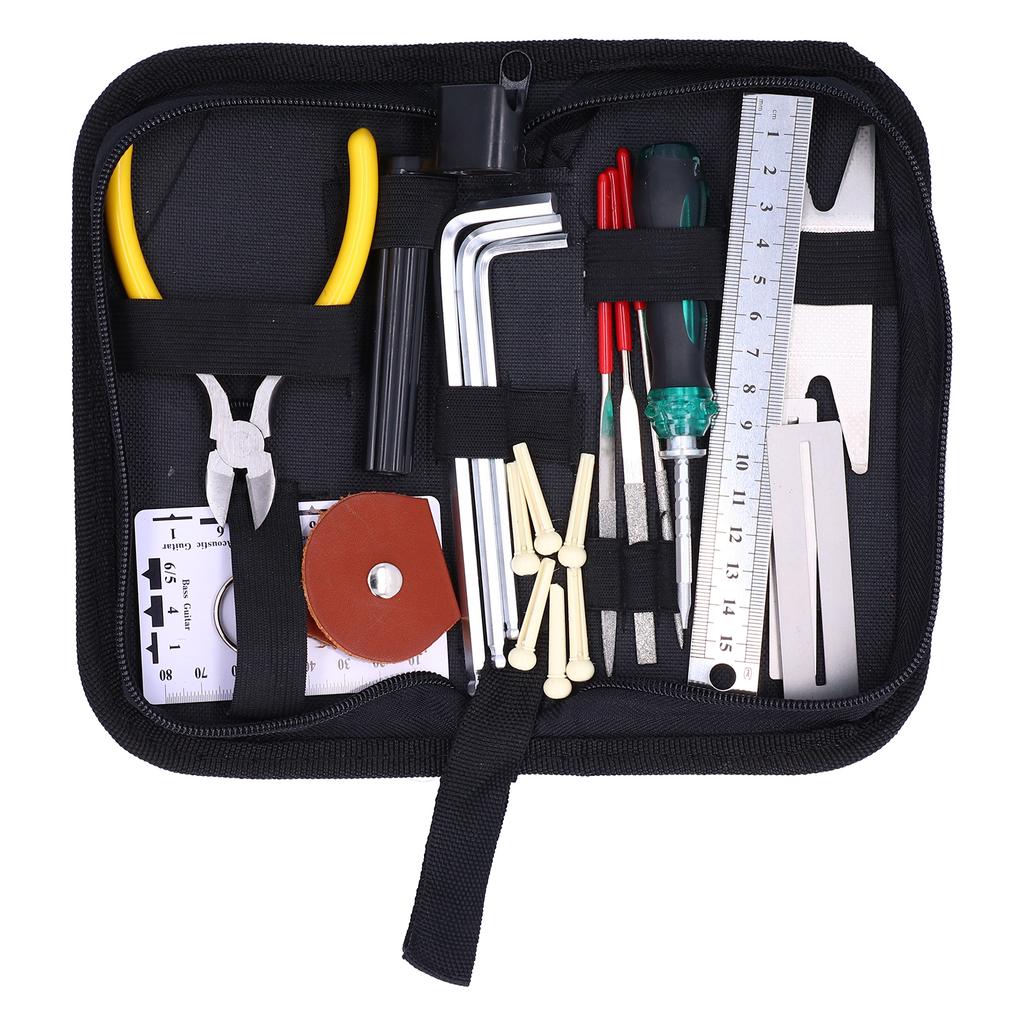 26Pcs Guitar Repairing Tool Kit Measurement Maintenance String Organizer Wrench Picks Files