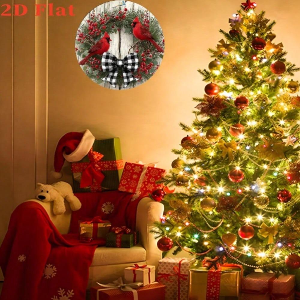 Christmas Wreath Metal Wall Art with Cardinal Birds and Bow