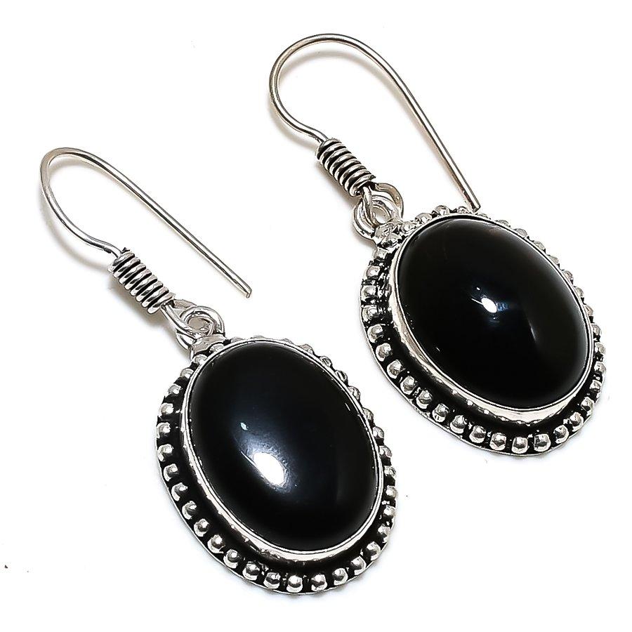 

Ювелирные серьги из стерлингового серебра 925 пробы с натуральным черным ониксом 1,77 дюйма I9n19