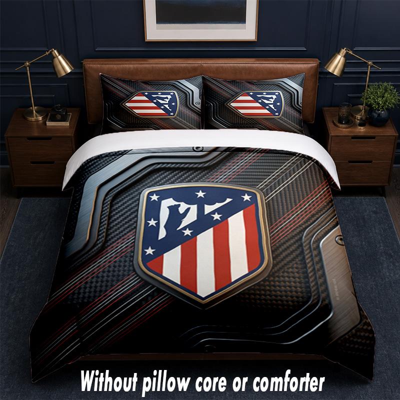 Set Biancheria da Letto Design Atletico Madrid 1 Copripiumino + 2 Federe Morbido Traspirante Biancheria da Letto per la Casa
