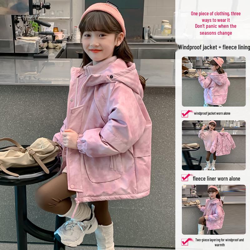 

Девичья демисезонная куртка 3-в-1 из хлопка с отстегивающимся верхом 130 cm розовый