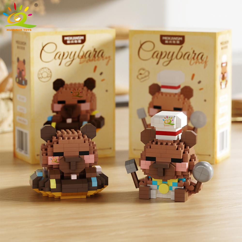 MOC Capybara Cavy Animal Micro Building Block Guinea Pig Mini Diamond Model Brick Toy for Children Desk Decor.